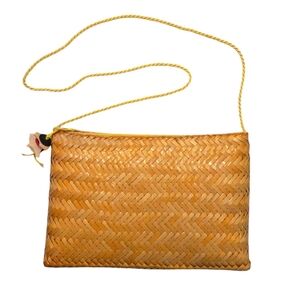 Vintage Made in Phillipines Yellow Zip-up Woven Boho Shoulder Bag